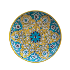 Vibrant Yellow and Teal Floral Medallion Wall Plate