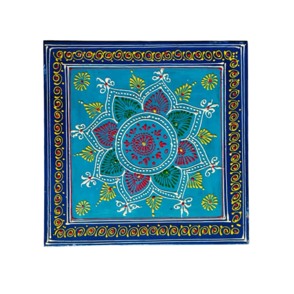 Hand-Painted Wooden Stool For Pooja (Chowki) with Traditional Design Wood Decorative