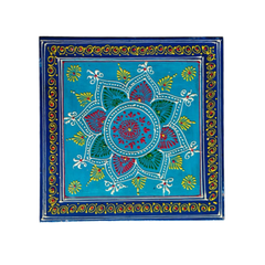Hand-Painted Wooden Pooja Stool (Chowki) with Traditional Design