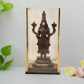 Divine Lord Venkateswara Idol Encased in Glass - Rosewood Wooden Sculpture