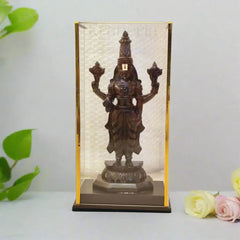Divine Lord Venkateswara Idol Encased in Glass - Rosewood Wooden Sculpture
