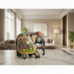 Black Painted Wooden Mughal Elephants – Elegant Decorative Figurines