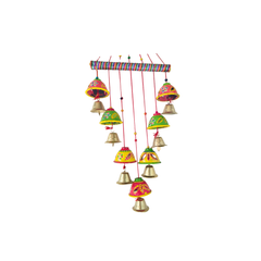 Vibrant Hand-Painted Clay and Metal Bell Wind Chime/Wall Hanging