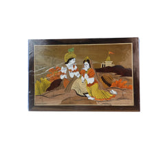 Divine Radha Krishna River Bank Scene – Premium Rosewood Inlay Wall Frame Arun