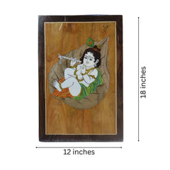 Charming Little Krishna in Rosewood Inlay – Handcrafted Religious Wall Décor Arun