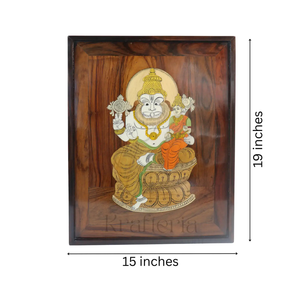 Rosewood Inlay of Lord Lakshmi Narasimha Swamy – Handcrafted Devotional Art Inlay Art