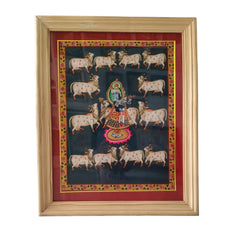 The Divine Flutist - Lord Krishna with Sacred Cows Painting Paintings