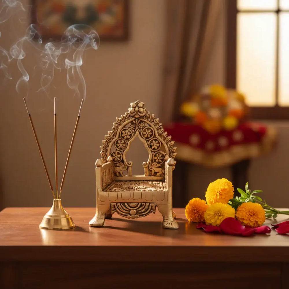 Brass Miniature Throne Simhasan – Handcrafted Traditional Indian Simhasana for Idols Brass Ware