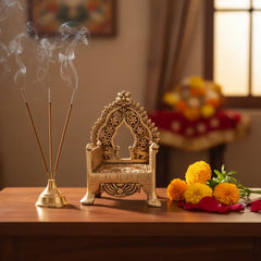 Brass Miniature Throne Simhasan – Handcrafted Traditional Indian Simhasana for Idols Brass Ware