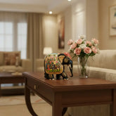 Black Painted Wooden Mughal Elephants – Elegant Decorative Figurines maruthi handicrafts