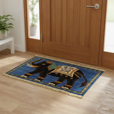 Opulent Threads Wool Carpet - Majestic Elephant on Cerulean Blue wool carpets