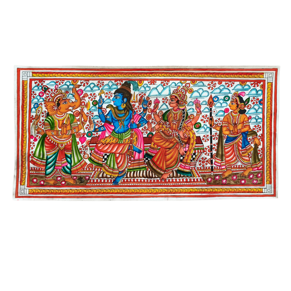 The Divine Family - Shiva, Parvati, Ganesha, and Kartikeya Leather Paintings