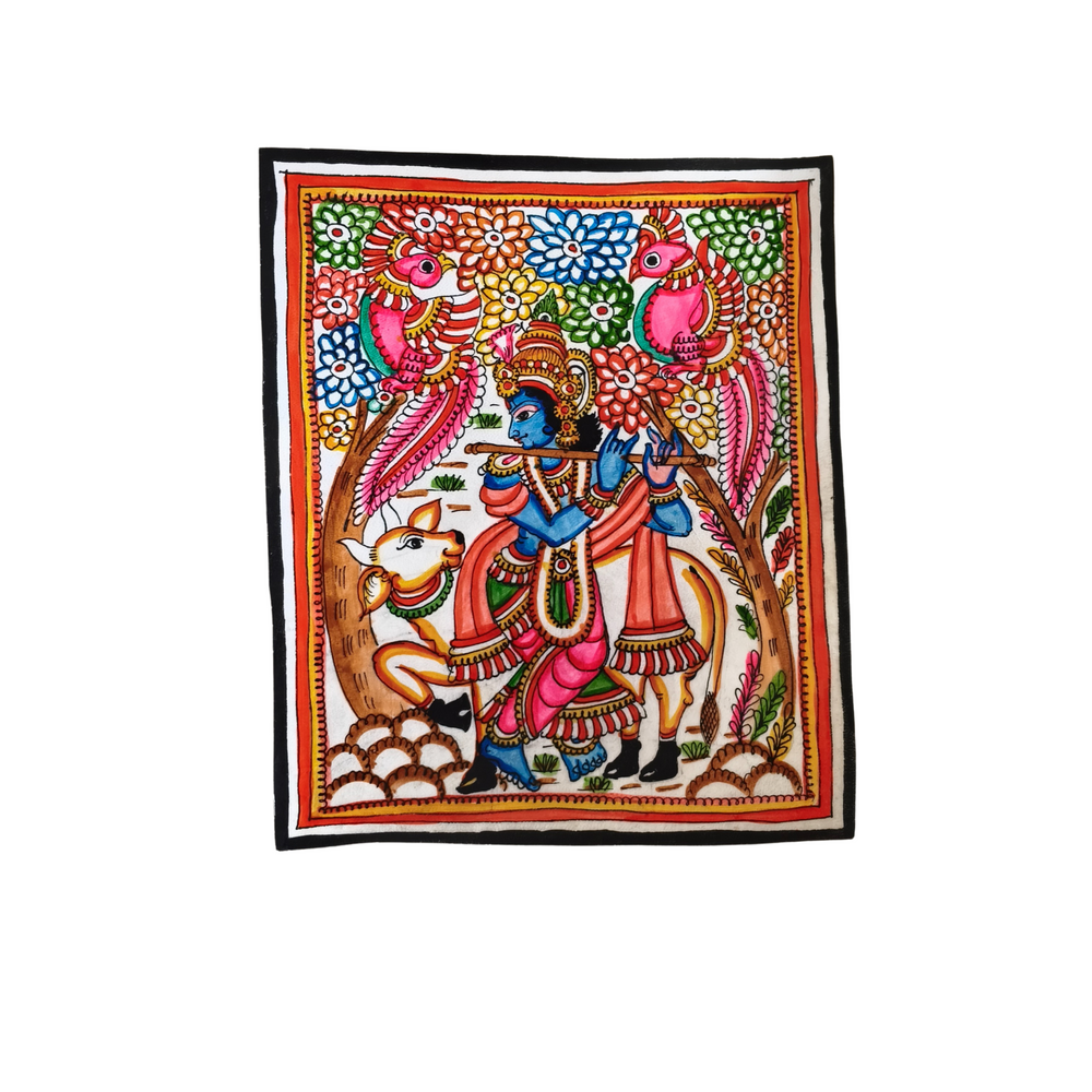 The Divine Flute - Melody of Krishna Leather Paintings