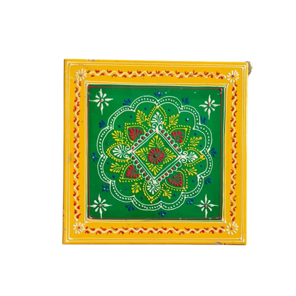 Hand-Painted Wooden Stool For Pooja (Chowki) with Traditional Design Wood Decorative