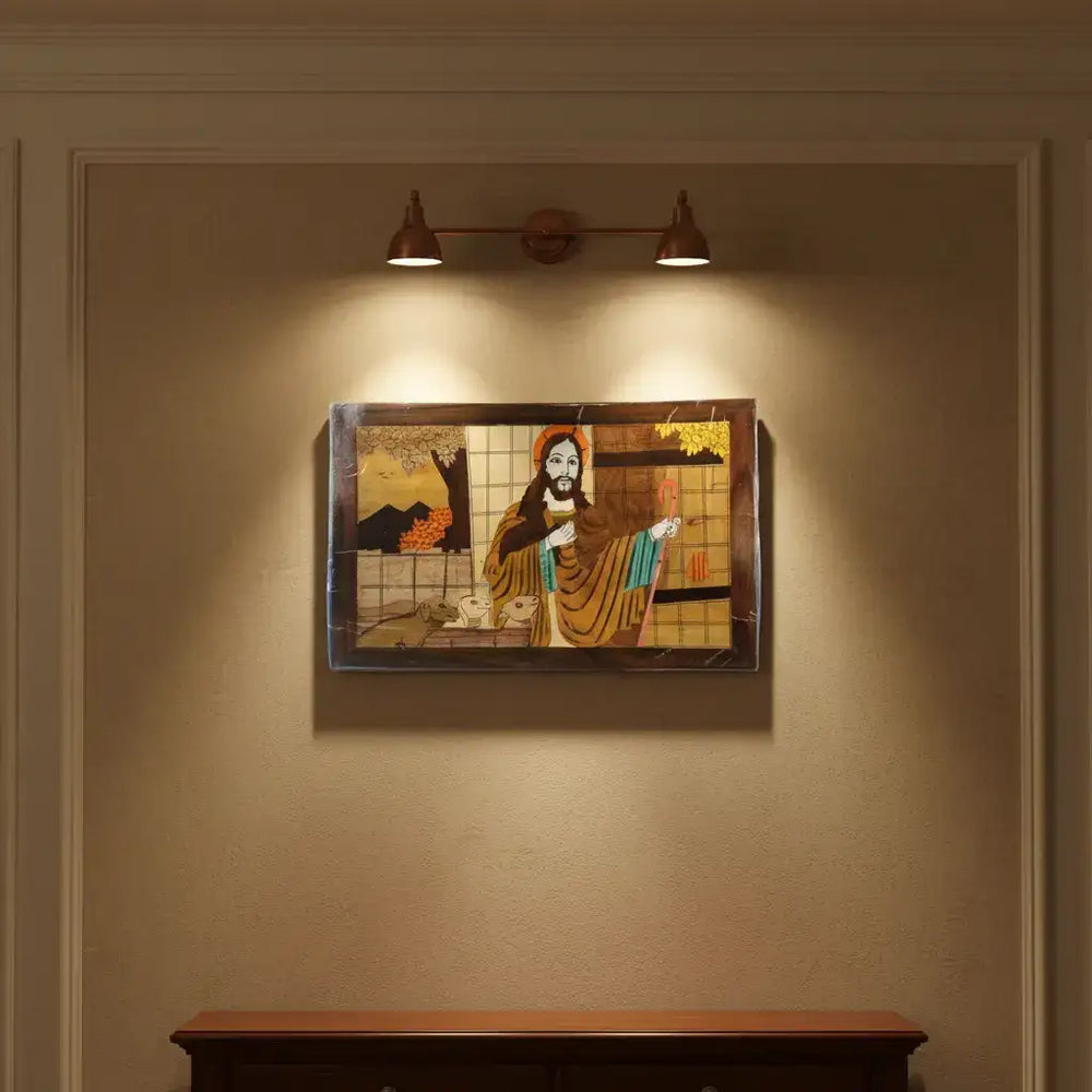 Handcrafted Rosewood Inlay Jesus Frame – Elegant Christian Wall Art Arun