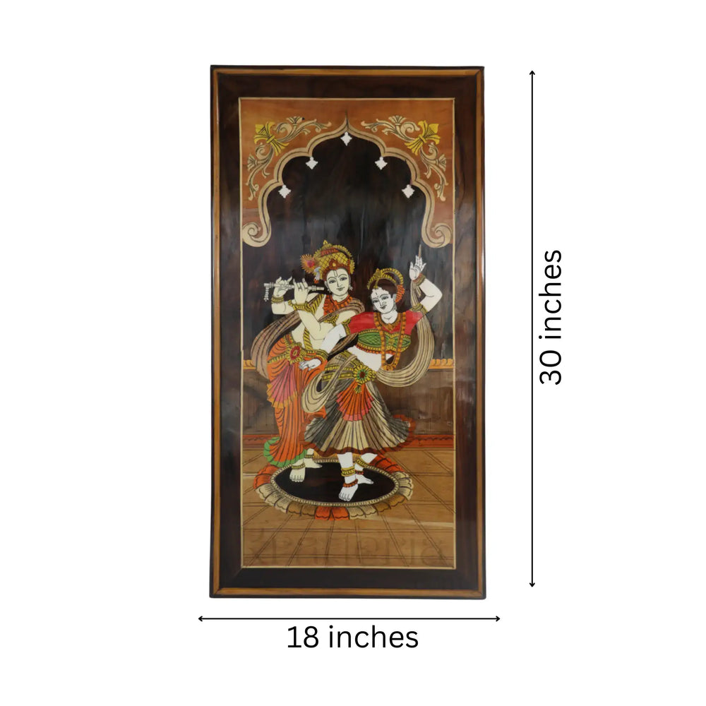 Radha Krishna in Rosewood Inlay – Exquisite Mysore Handicraft Wall Décor Inlay Art