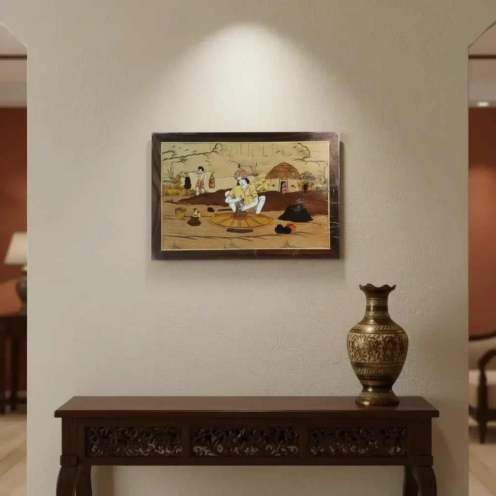 Pottery Pot Making Wooden Inlay Frame – South Indian Handmade Masterpiece Arun