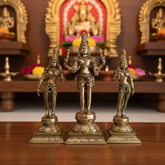 Brass Vishnu Lakshmi Bhudevi Statue Set – Antique Finish Hindu Deity Trio Idol