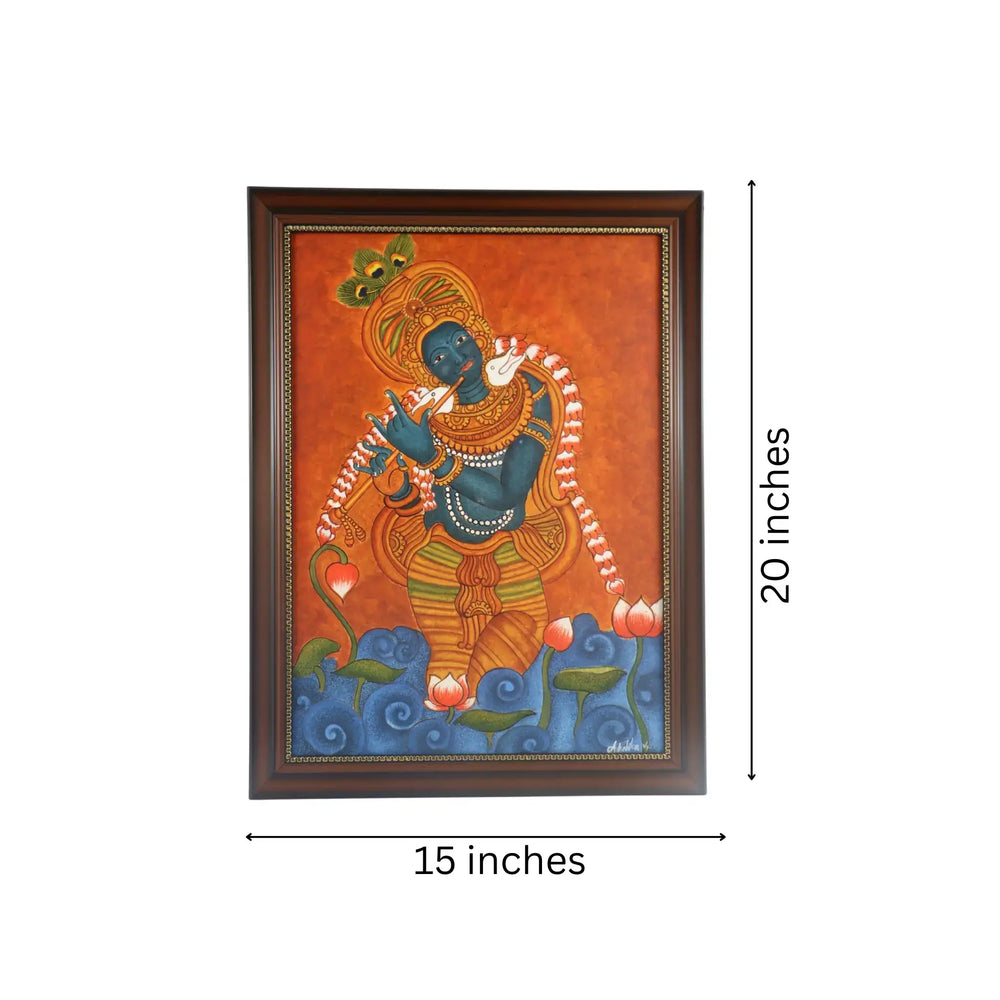 Shree Krishna in Kerala Mural Style – Spiritual Wall Art Paintings