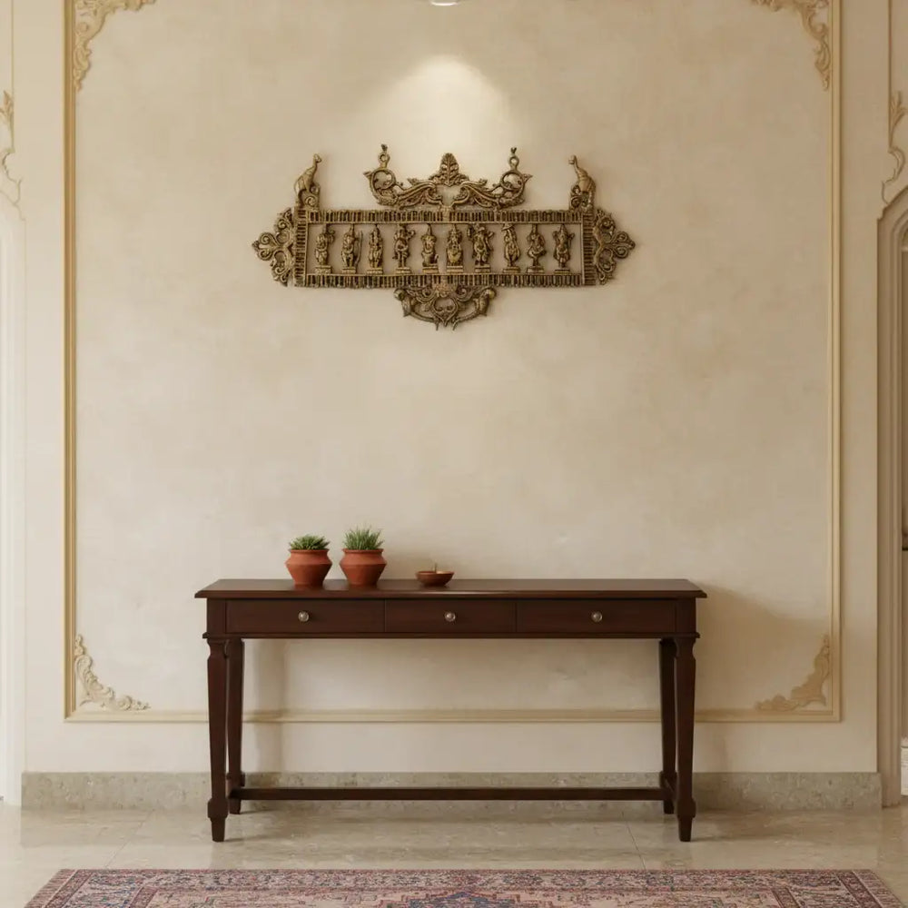 Ornate Brass Dashavatar Wall Hanging - Hindu Deity Procession Decor Brass Ware