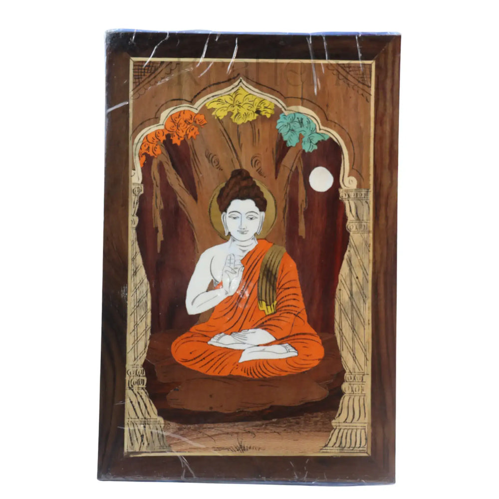 Divine Buddha Photo Frame in Rosewood Inlay – Ethnic Spiritual Wall Decor Arun