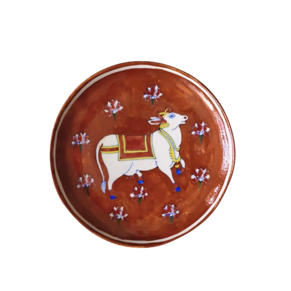 Hand-Painted Indian Pichwai Decorative Plate Pottery