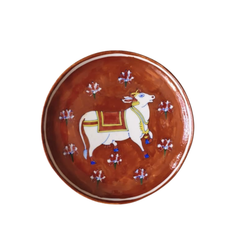 Hand-Painted Indian Pichwai Decorative Plate Pottery