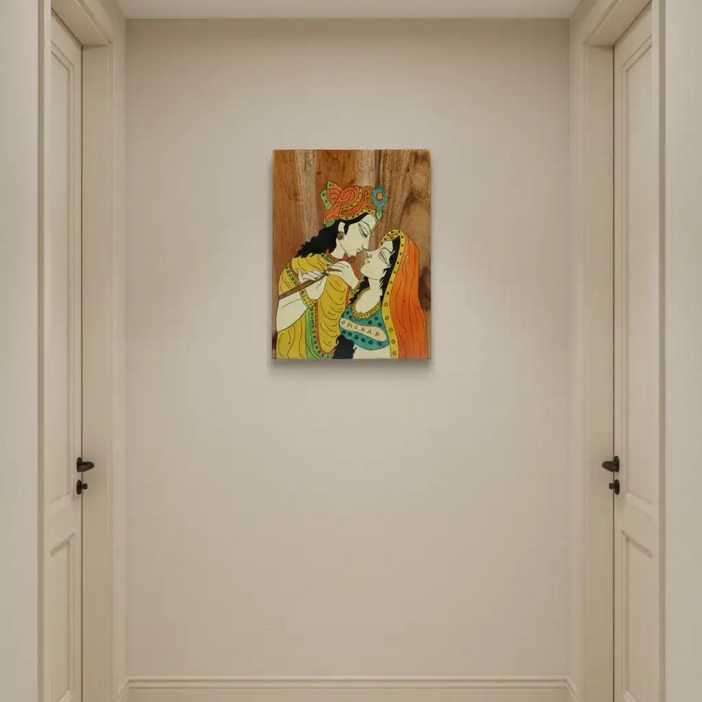 Radha Krishna Rosewood Inlay – Handcrafted Wooden Wall Art Inlay Art