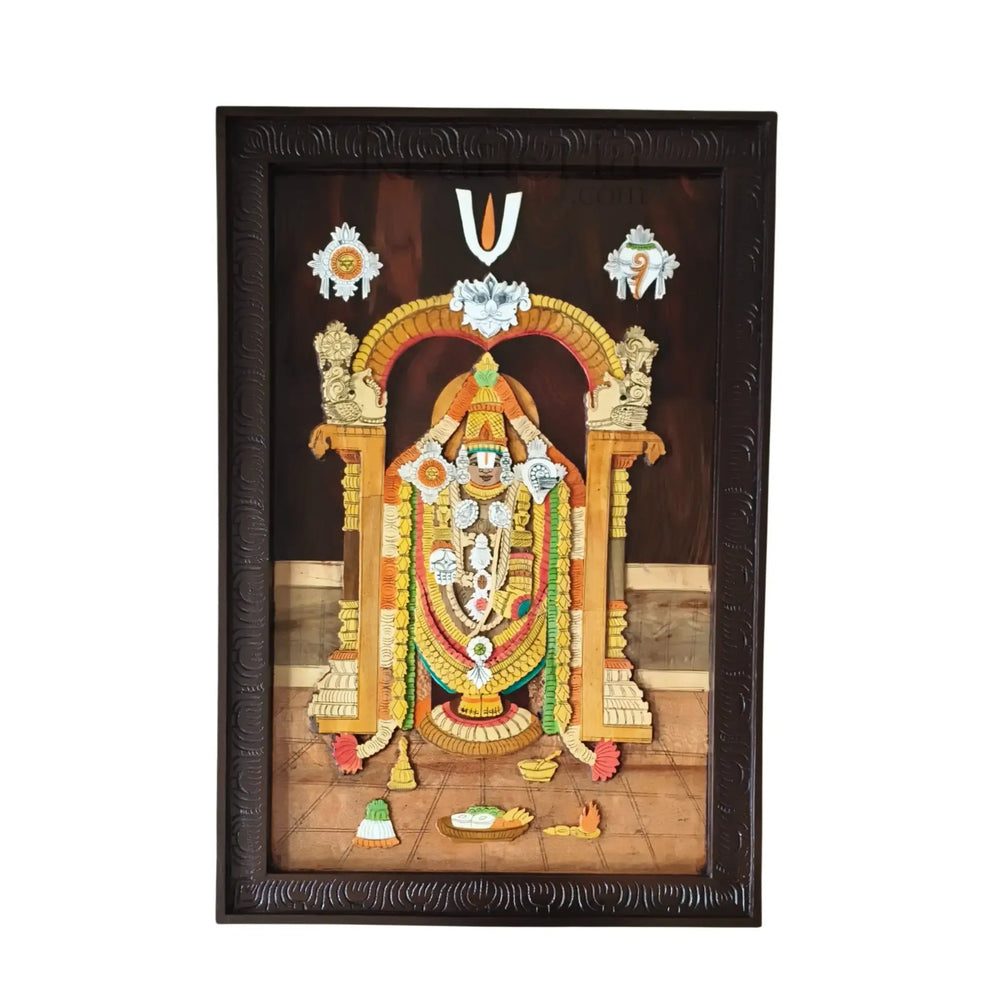 Lord Venkateshwara with Sacred Arch - Handcrafted Rosewood Inlay Inlay Art