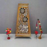 Artistic Hand-Painted Indian Leather Lamp with Elephant Motif Leather Paintings