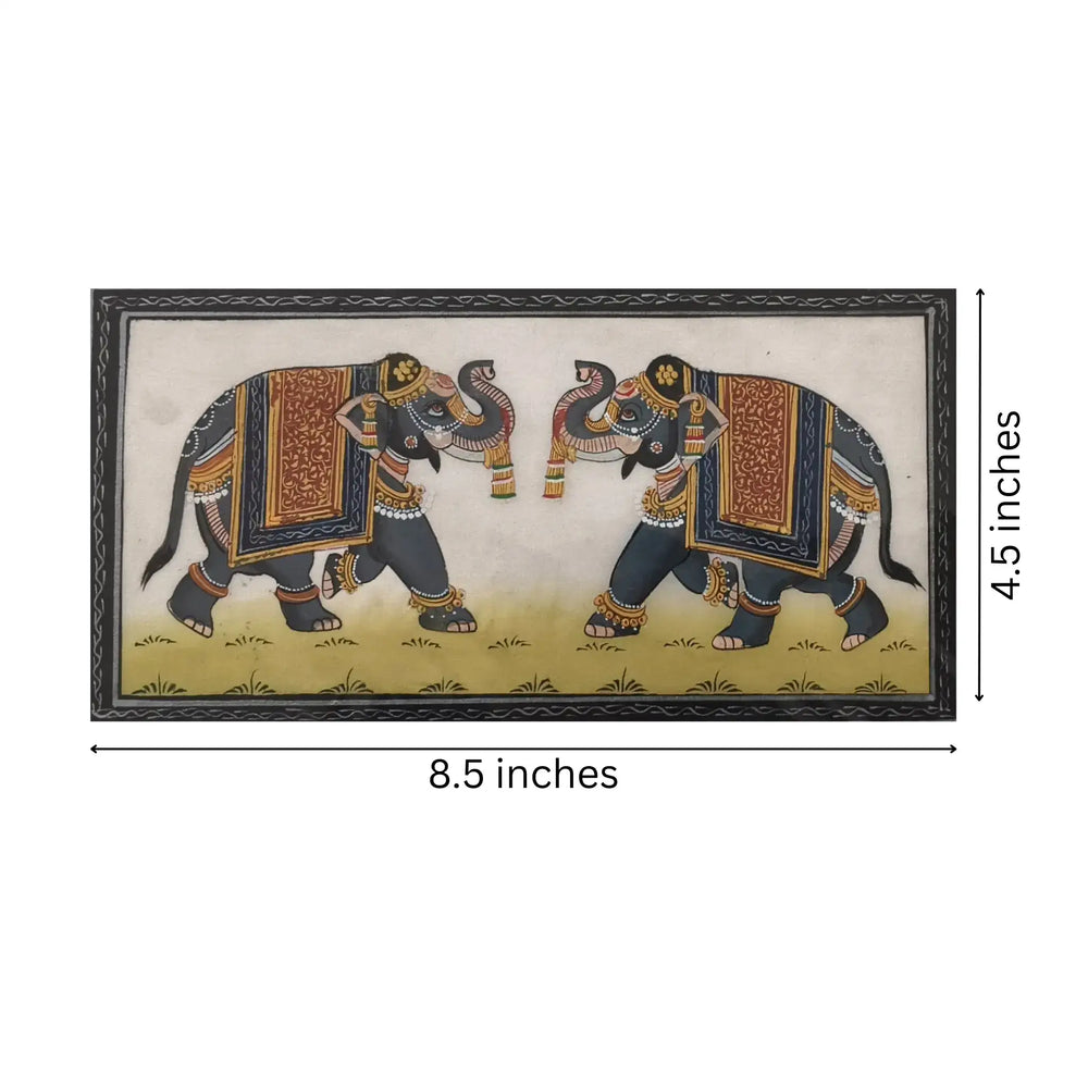 Hand-Painted Miniature Indian Elephant Pair Painting Paintings