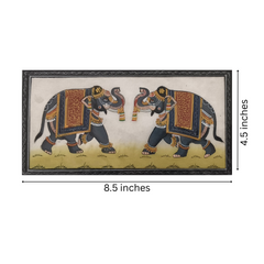 Hand-Painted Miniature Indian Elephant Pair Painting