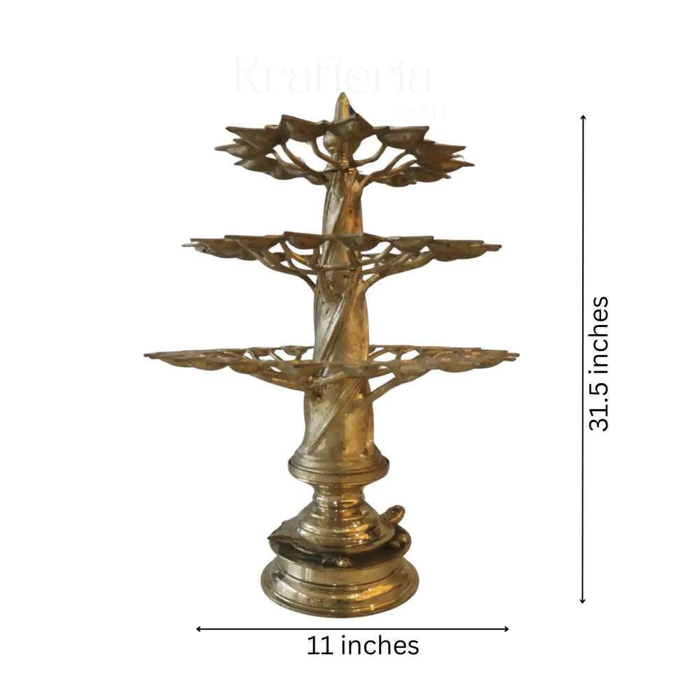 Tree-Shaped Bronze Multi-Wicks Oil Lamp – Perfect for Temples & Homes pooja accessories