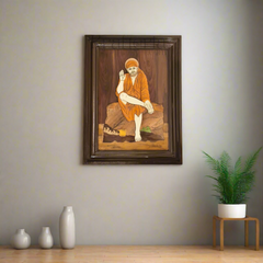 Sai Baba – The Eternal Guide in Wooden Inlay