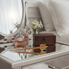 Hand-carved wooden Trishula hair stick hair pin with intricate detailing and traditional Indian design