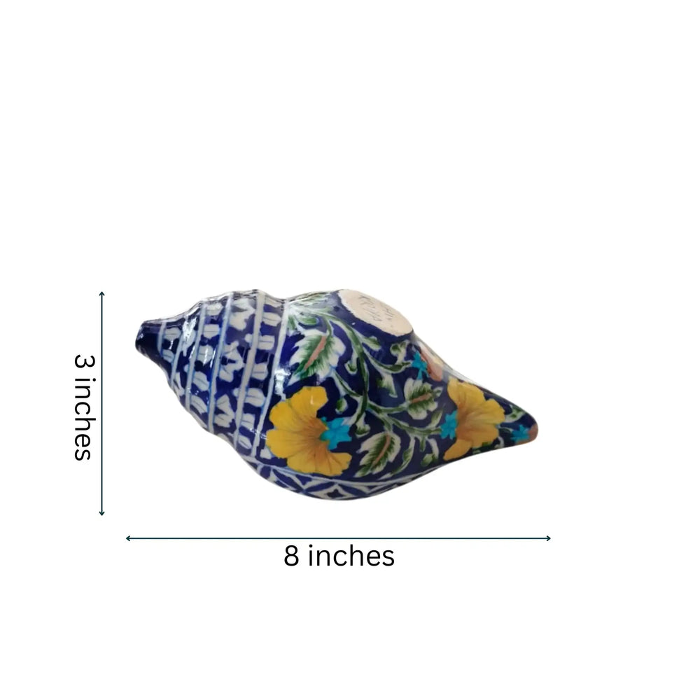 Hand-Painted Blue Pottery Shank Decor | Traditional Conch Shell Art Pottery
