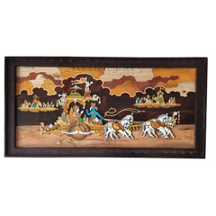 Sacred Wooden Inlay – Mahabharata Kurukshetra Chariot Scene Inlay Art