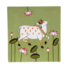 Kamdhenu in the Lotus Pond Pichwai Art