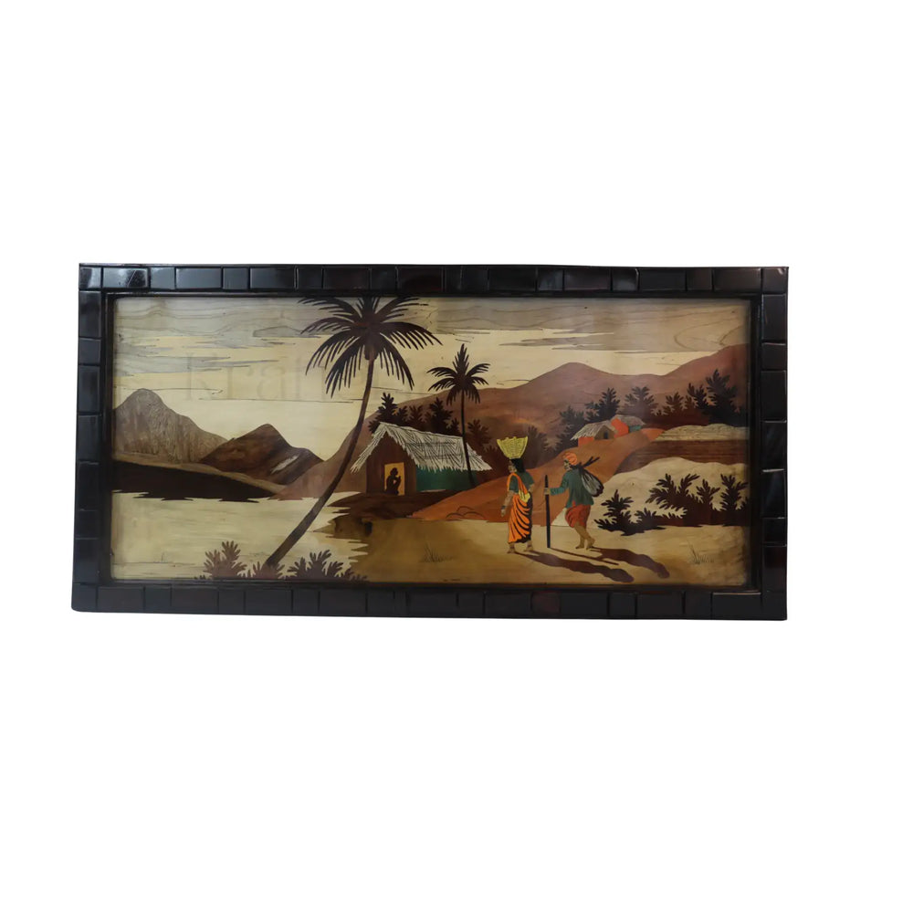 Mysore Landscape Inlay Art – Elegant Rosewood Wall Hanging Inlay Art