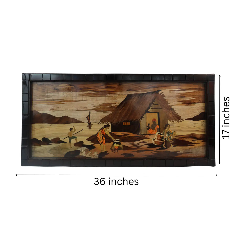 Riverside Family Cooking Wood Inlay Mysore Inlay Art
