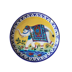 Hand-Painted White Elephant Indian Decorative Wall Plate Pottery