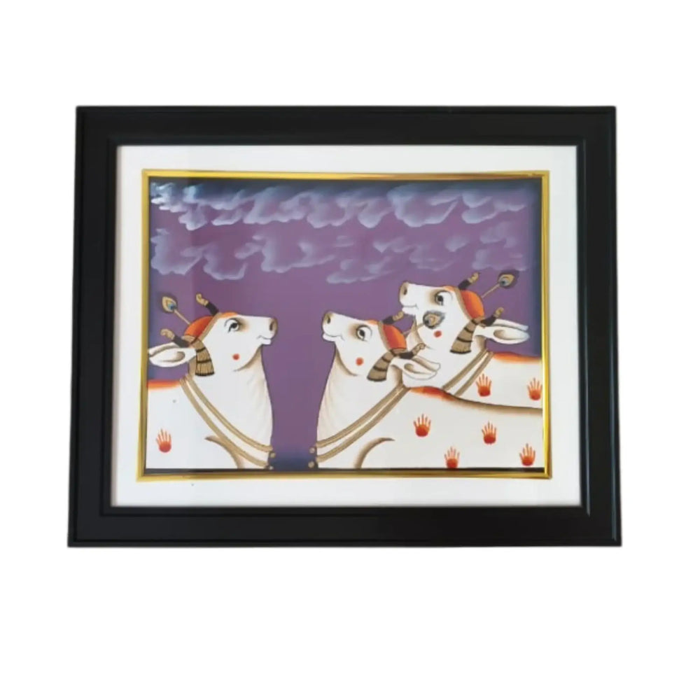 Divine Cows Under Celestial Skies – Pichwai Painting Paintings