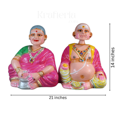 Tamil Folk Art Thalaiyatti Bommai – Grandfather & Grandmother Dolsr Dolls 14.5 inch Big Size
