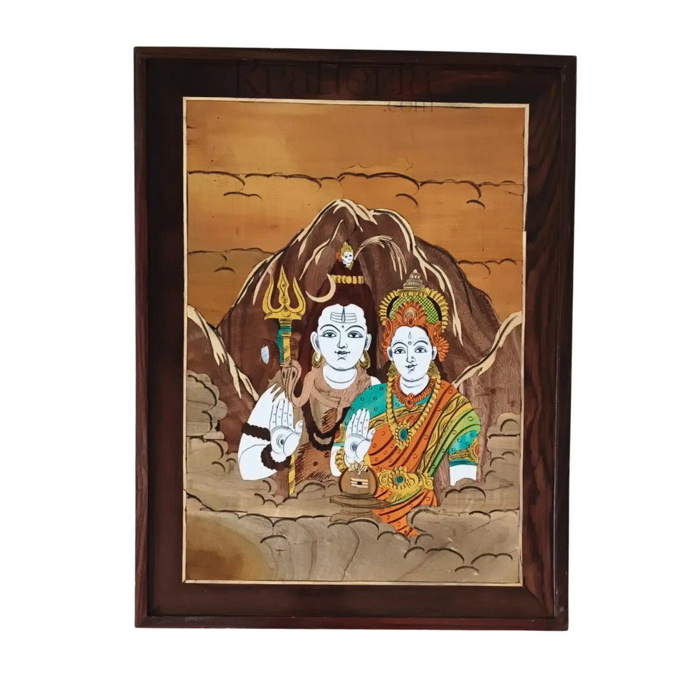 Shiva Parvati on Mount Kailash – Rosewood Inlay Artwork Inlay Art