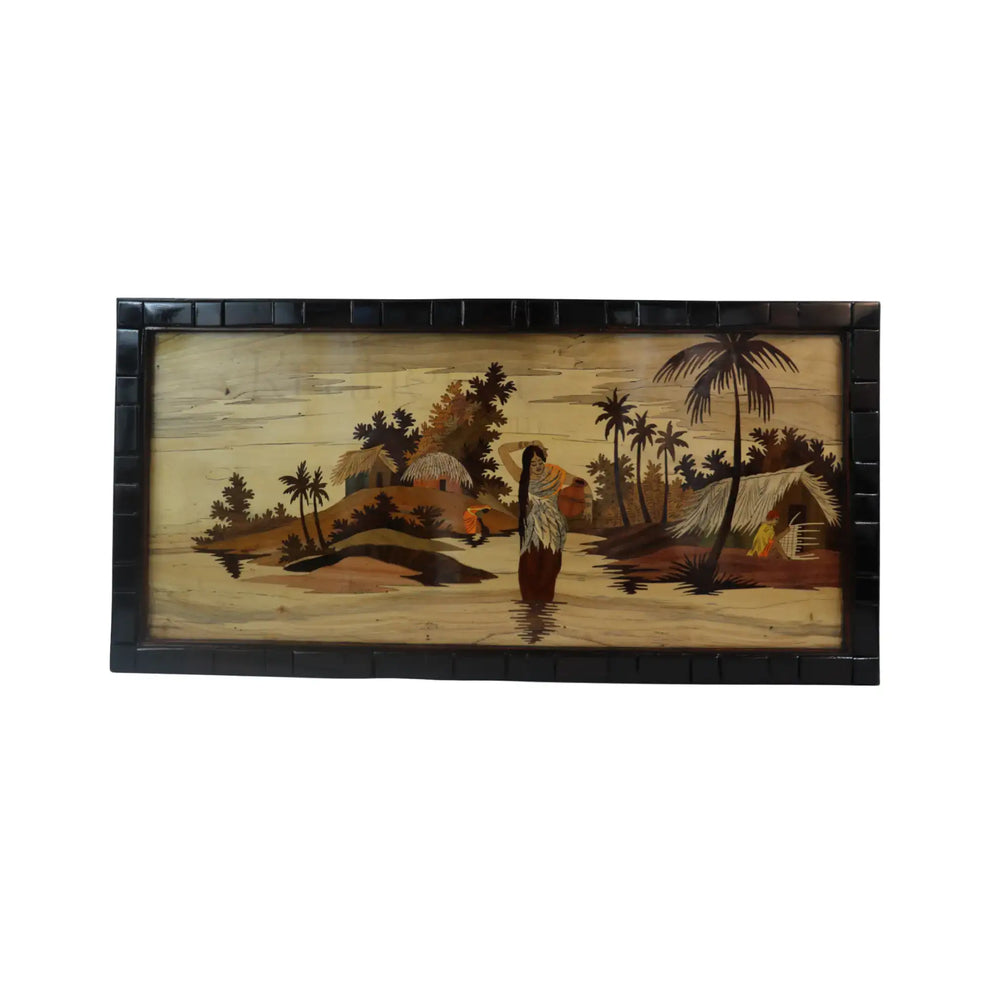 Traditional Indian Village Scene Wood Inlay Mysore Inlay Art