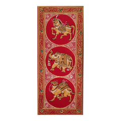 Regal Animalia - A Triptych of Indian Processionals Miniature Painting Paintings
