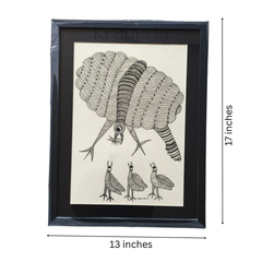 Mother Bird and Chicks - Gond Art