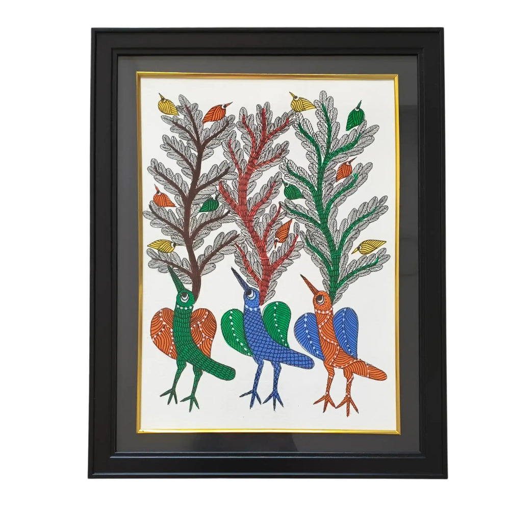 Song of the Forest – Gond Painting of Birds and Trees Paintings