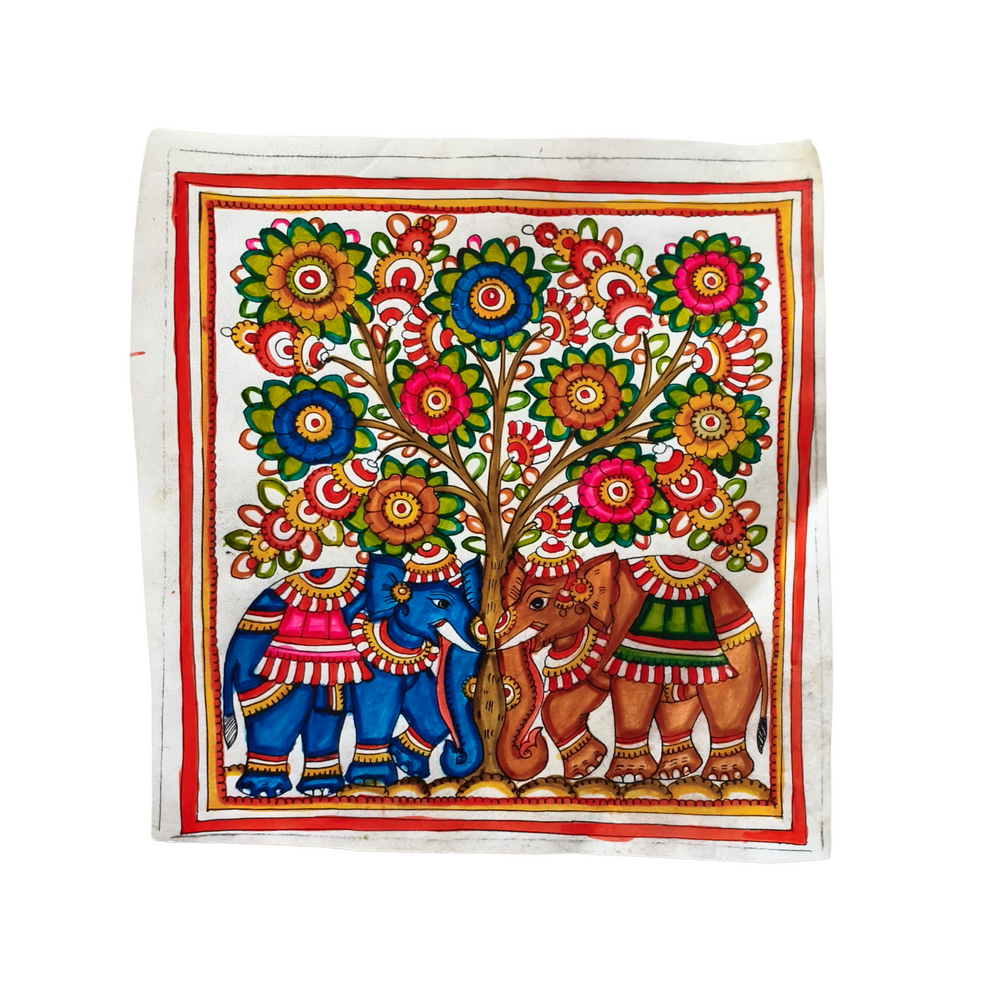 Elephant Serenity - Handcrafted Leather Art of the Tree of Life Leather Paintings