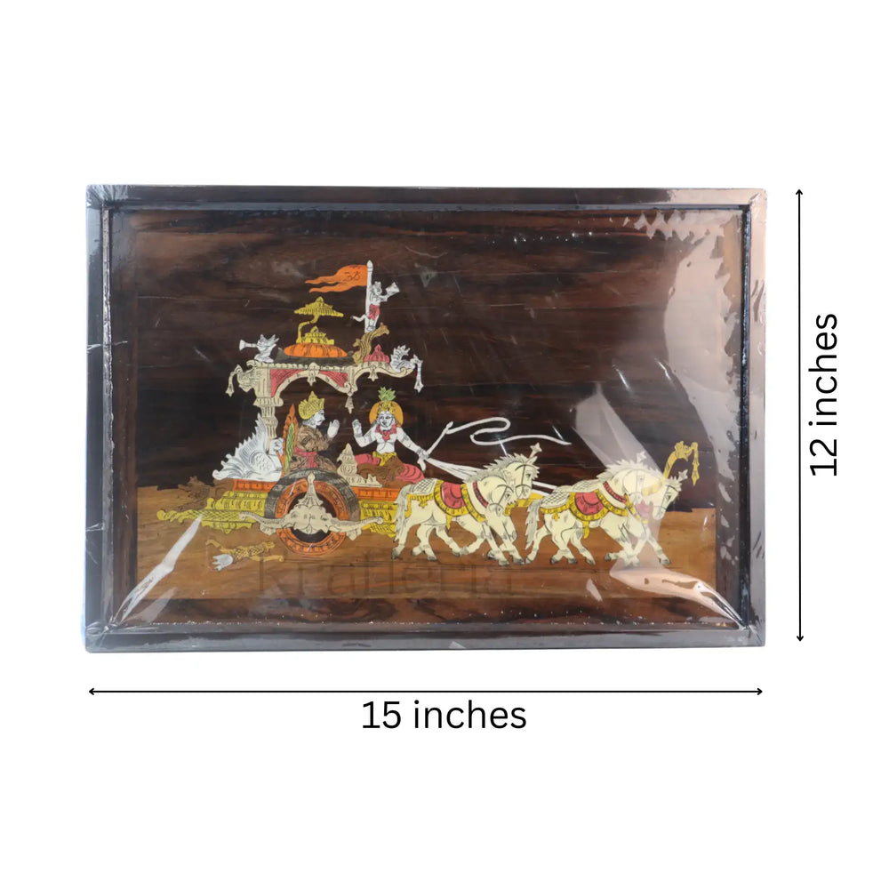 Gita Upadesh Inlay Art – Krishna and Arjuna Scene in Rosewood Frame Arun